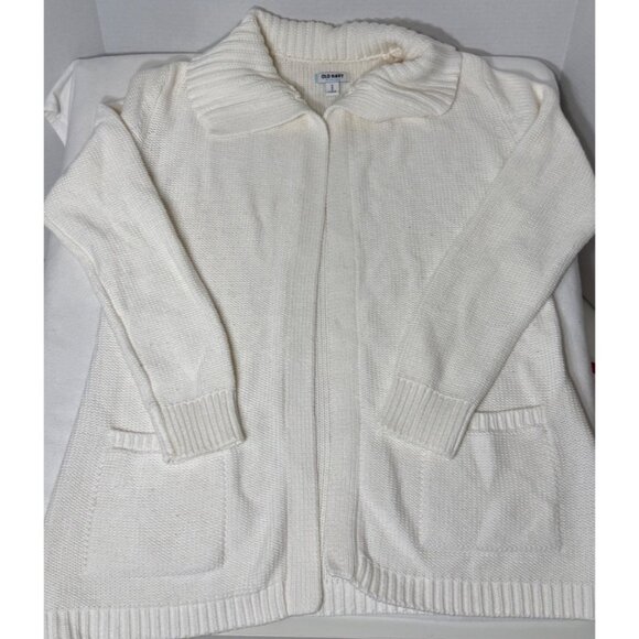 OLD NAVY Womens M Chunky Knit Shawl Collar Cardigan Sweater Sea Salt Cotton - Picture 1 of 10